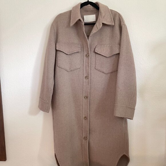 Oak + Fort Oversized Wool Blend Midi Shacket in Winter Fig - Picture 2 of 5